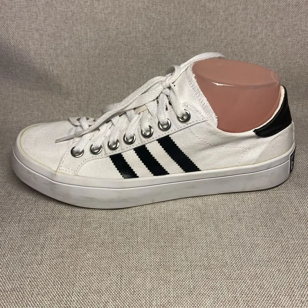 Adidas Women's White and Black Striped Sneakers. Size 6.